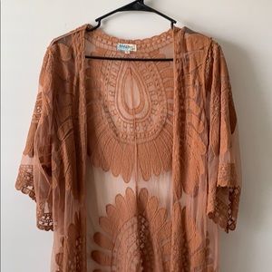 Rust colored lace swimsuit coverup/cardigan